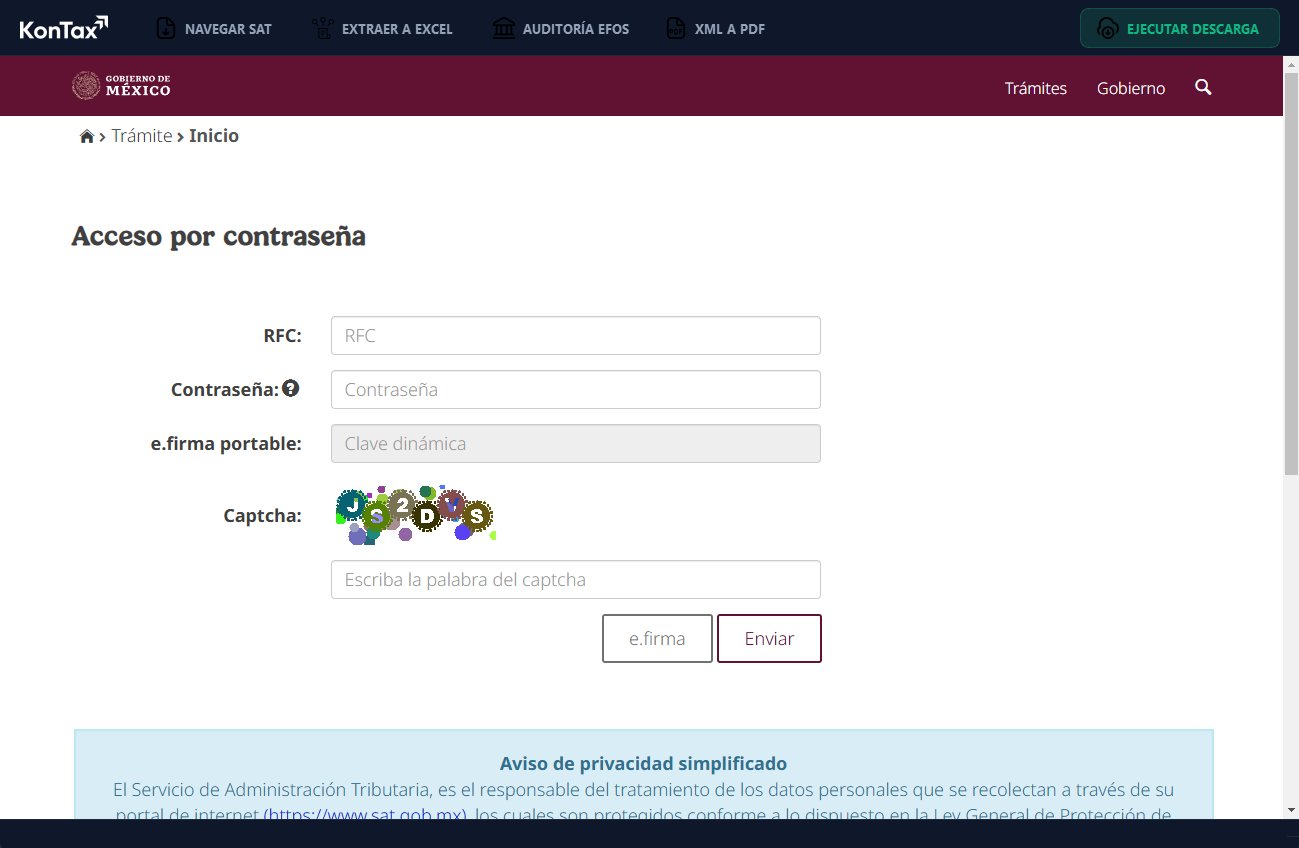 Interfaz de KonTax — Navegador SAT integrado